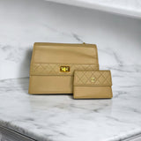 Chanel Trapezoid Beige Leather Shoulder Bag